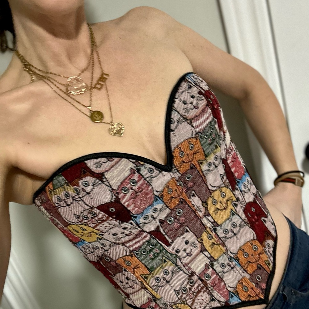 Gorgeous brand new Cat Tapestry Boned Corset top - Picture 3 of 10